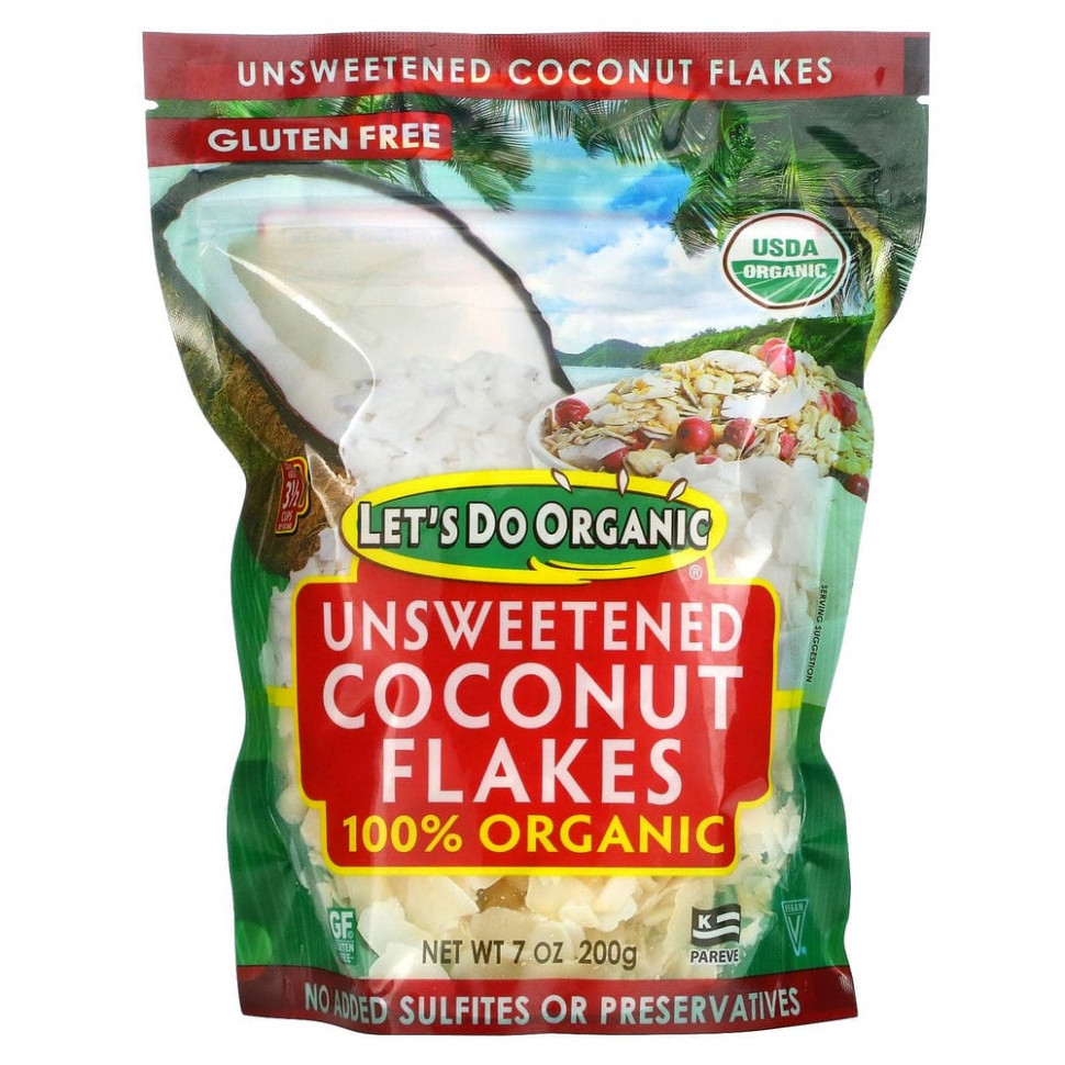 ���������� Edward & Sons, Edward & Sons, Let's Do Organic, 100% Organic Unsweetened Coconut Flakes, 7 oz (200 g)  Iherb (������)
