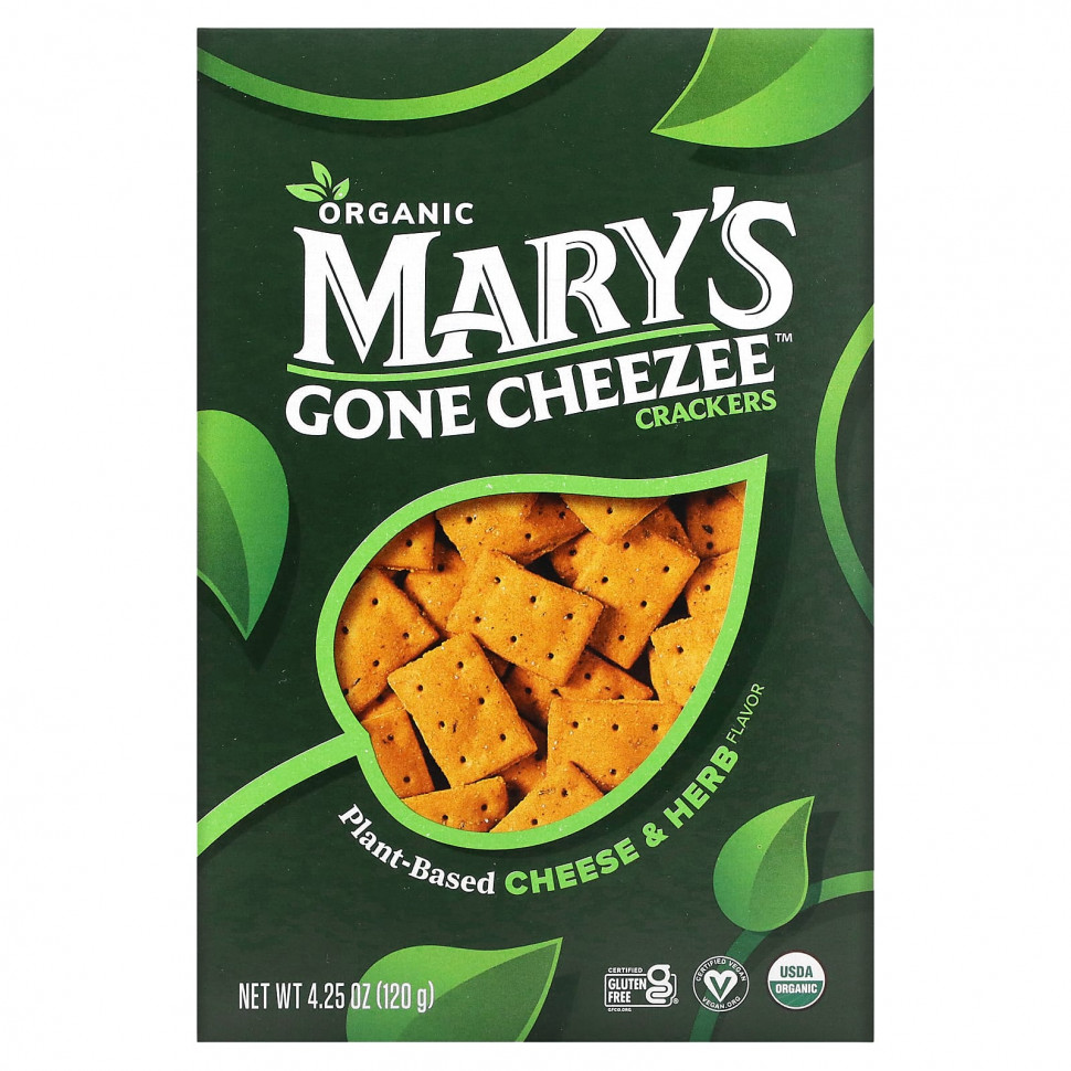 Mary's Gone Crackers, Mary's Gone Cheezee Plant-Based Cheese & Herb, 4.25 oz (120 g)    , -, 