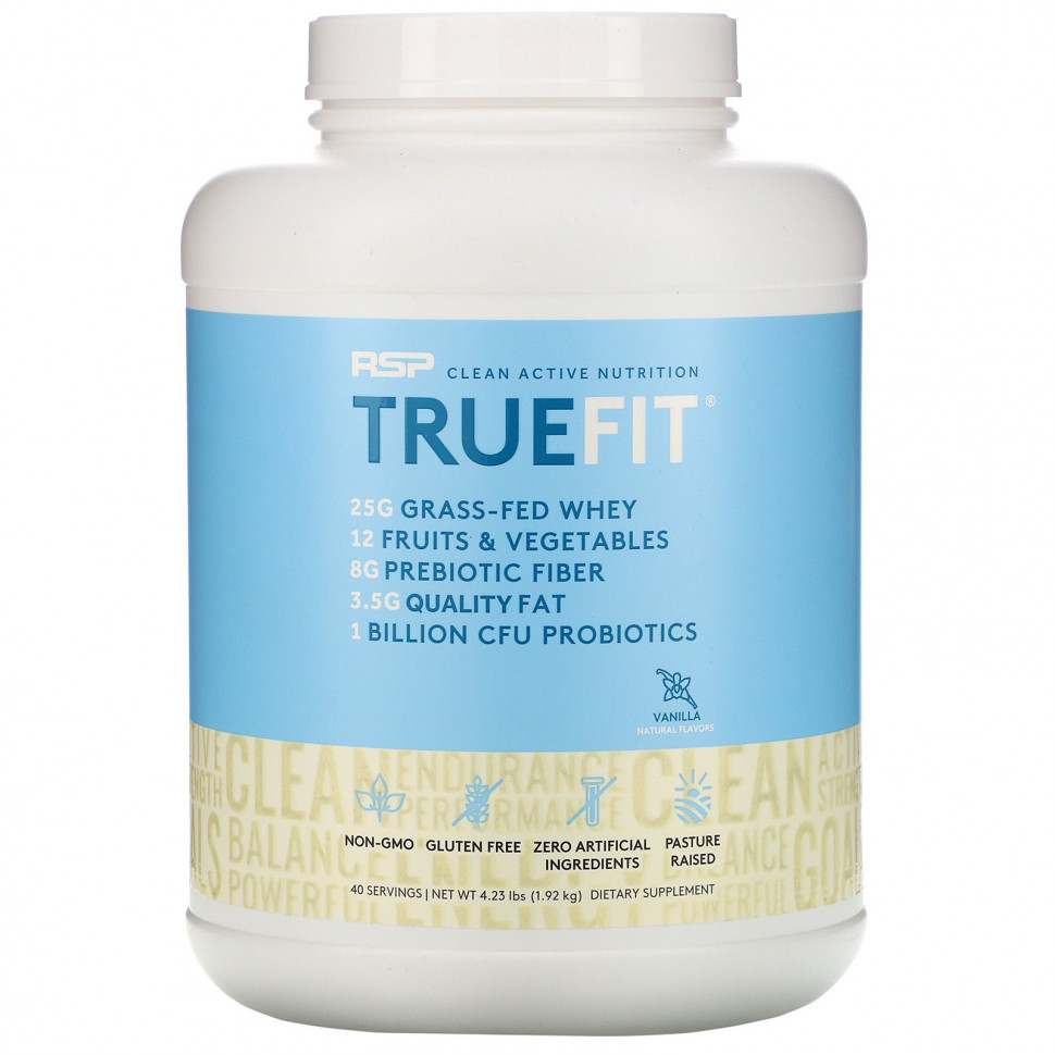 RSP Nutrition, TrueFit, Grass-Fed Whey Protein Shake, Vanilla, 4.23 lbs (1.92 kg)    , -, 