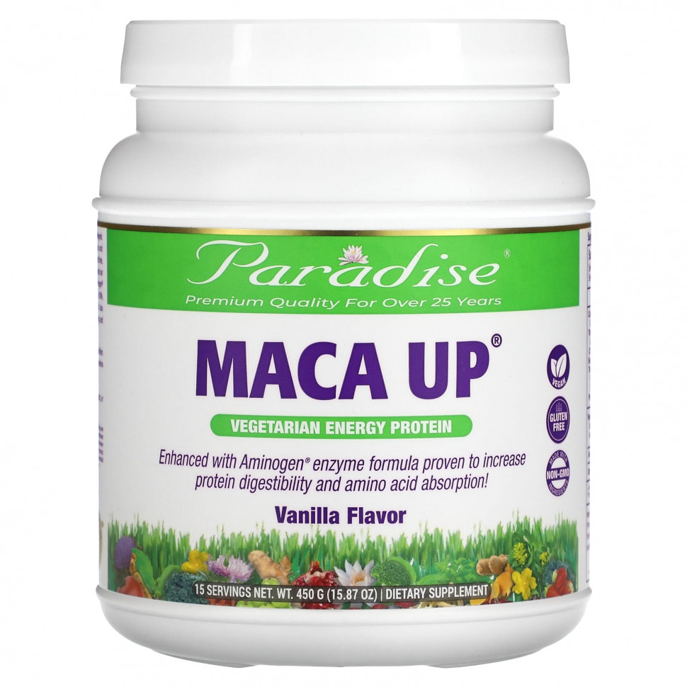  Paradise Herbs, Maca Up, Vegetarian Energy Protein, Vanilla, 15.87 oz (450 g)  Iherb ()