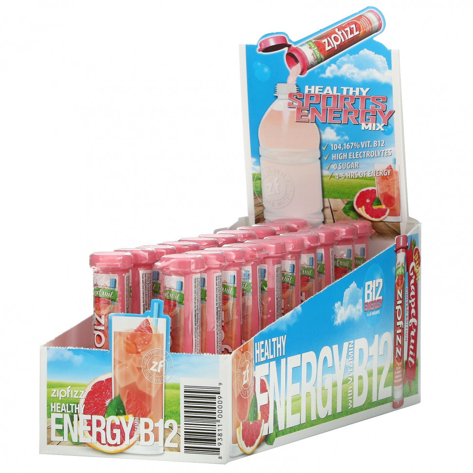 Zipfizz, Healthy Energy Mix With Vitamin B12, Pink Grapefruit, 20 Tubes, 0.39 oz (11 g) Each    , -, 