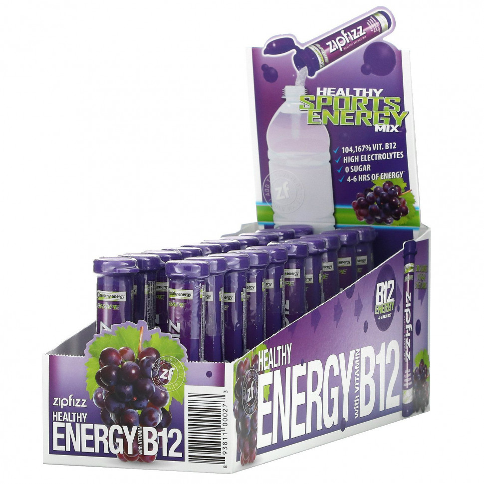 Zipfizz, Healthy Energy Mix, Grape Pack, 20 Tubes, 11 g Each    , -, 