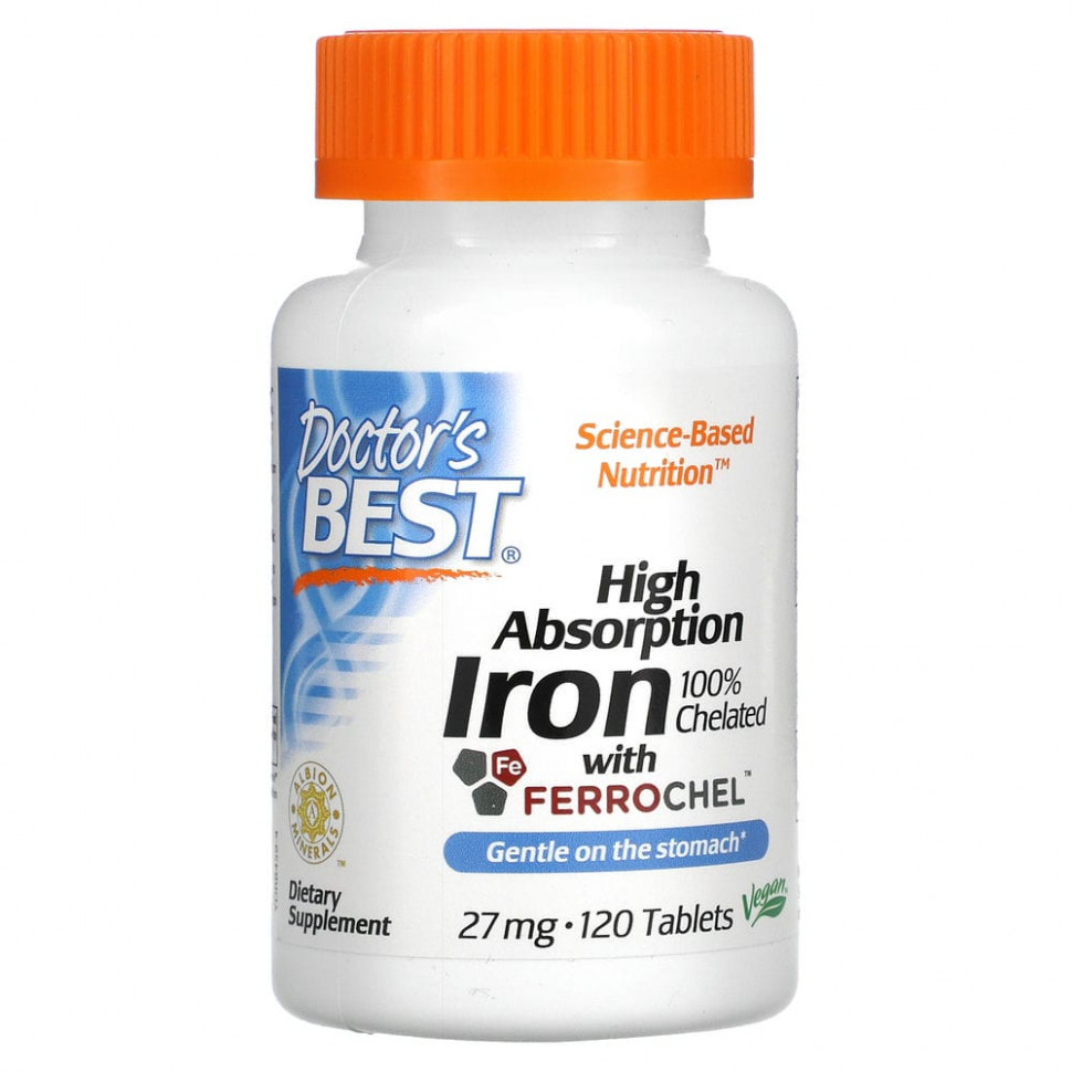 ���������� Doctor's Best, �������������� ������ � Ferrochel, 27 ��, 120 ��������  Iherb (������)