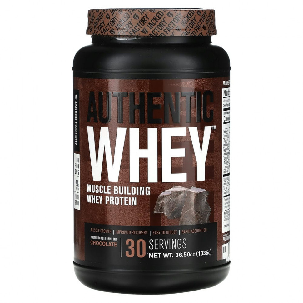 ���������� Jacked Factory, Authentic Whey, ������������ ������� ��� ����������� �������� �����, � ���������, 1035 � (36,5 �����)  Iherb (������)