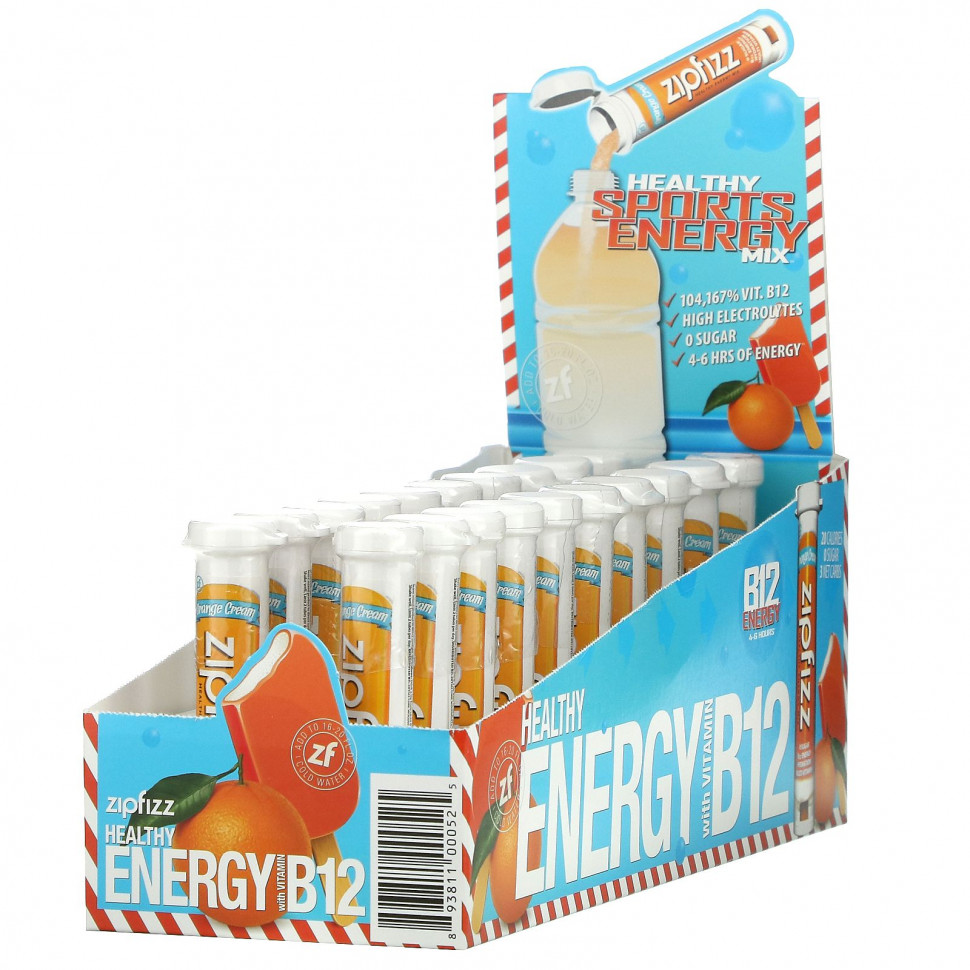 Zipfizz, Healthy Energy With Vitamin B12, Orange Cream, 20 Tubes, 11 g Each    , -, 