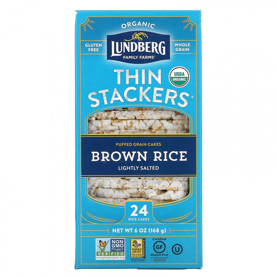 ���������� Lundberg, Thin Stackers, Brown Rice, Lightly Salted, 24 Rice Cakes  Iherb (������)