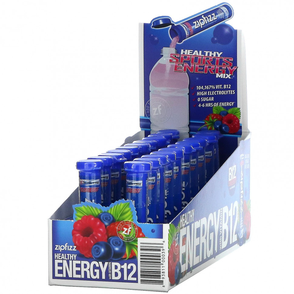 Zipfizz, Healthy Energy Mix With Vitamin B12, Blueberry Raspberry, 20 Tubes, 0.39 oz (11 g) Each    , -, 