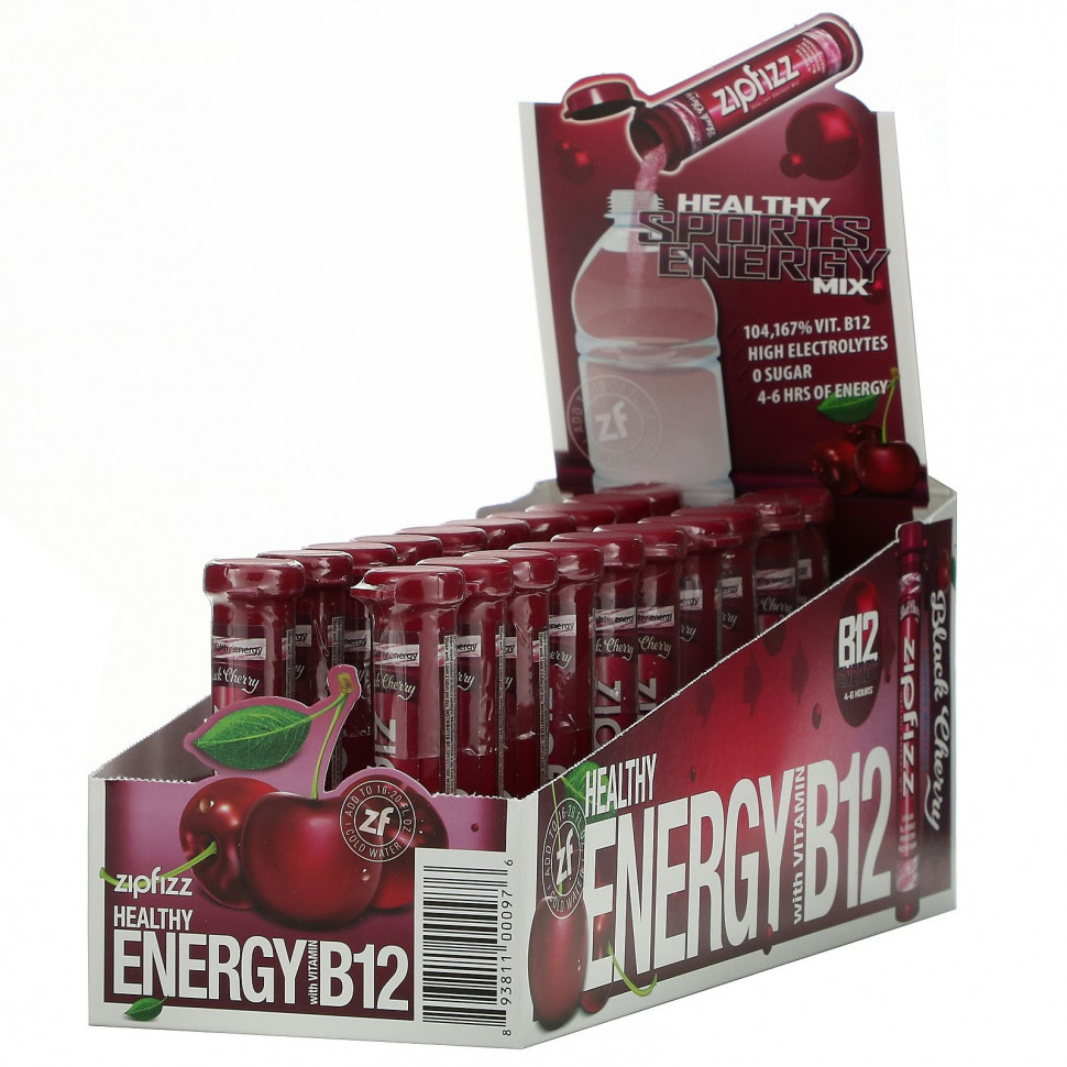 Zipfizz, Healthy Energy Mix With Vitamin B12, Black Cherry, 20 Tubes, 0.39 oz (11 g) Each    , -, 