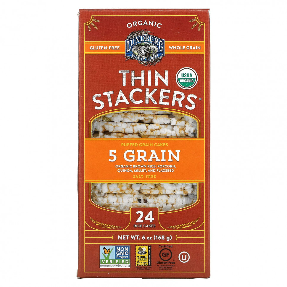 ���������� Lundberg, Organic Thin Stackers, ��������� ������, 5 ������, ��� ����, 24 ������� ������, 168 � (6 �����)  Iherb (������)