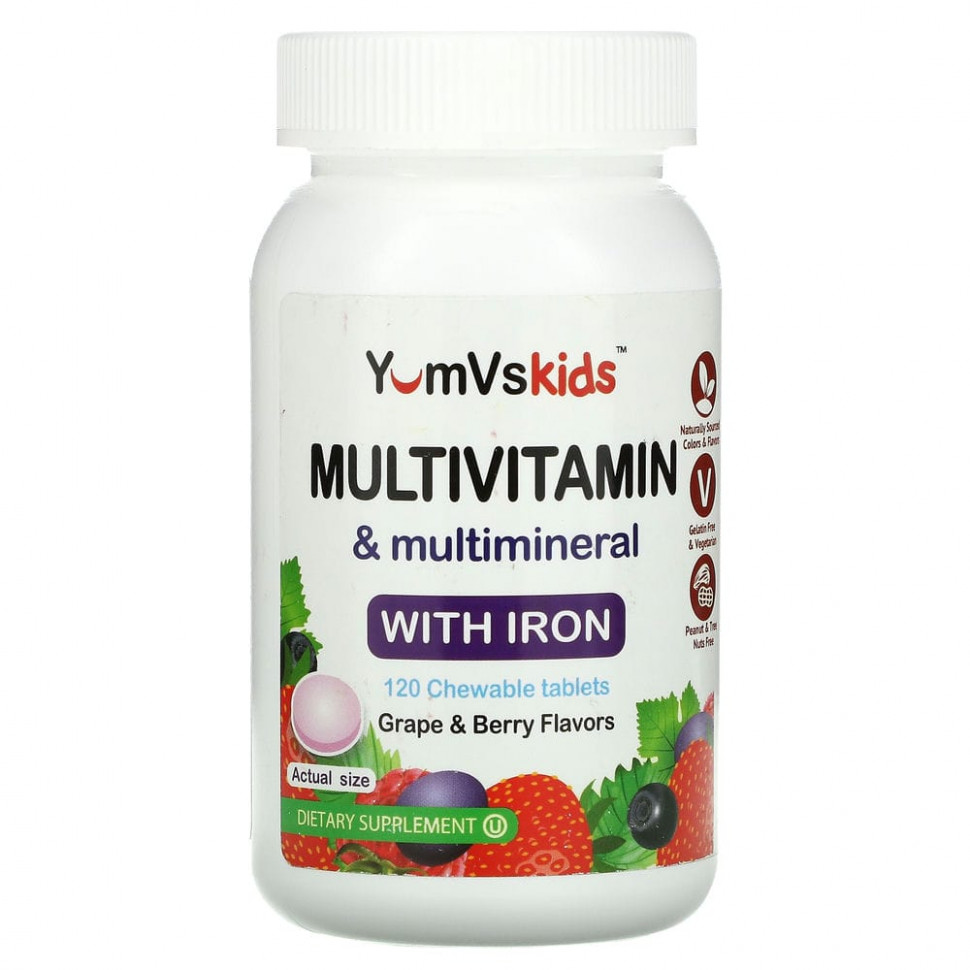 YumV's, Multivitamin & Multimineral With Iron, Grape & Berry Flavor, 120 Chewable Tablets    , -, 