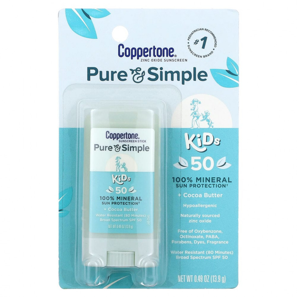 ���������� Coppertone, Pure & Simple, Kids, �������������� ���� ��� �����, SPF 50, �����-�����, 13,9 � (0,49 �����)  Iherb (������)