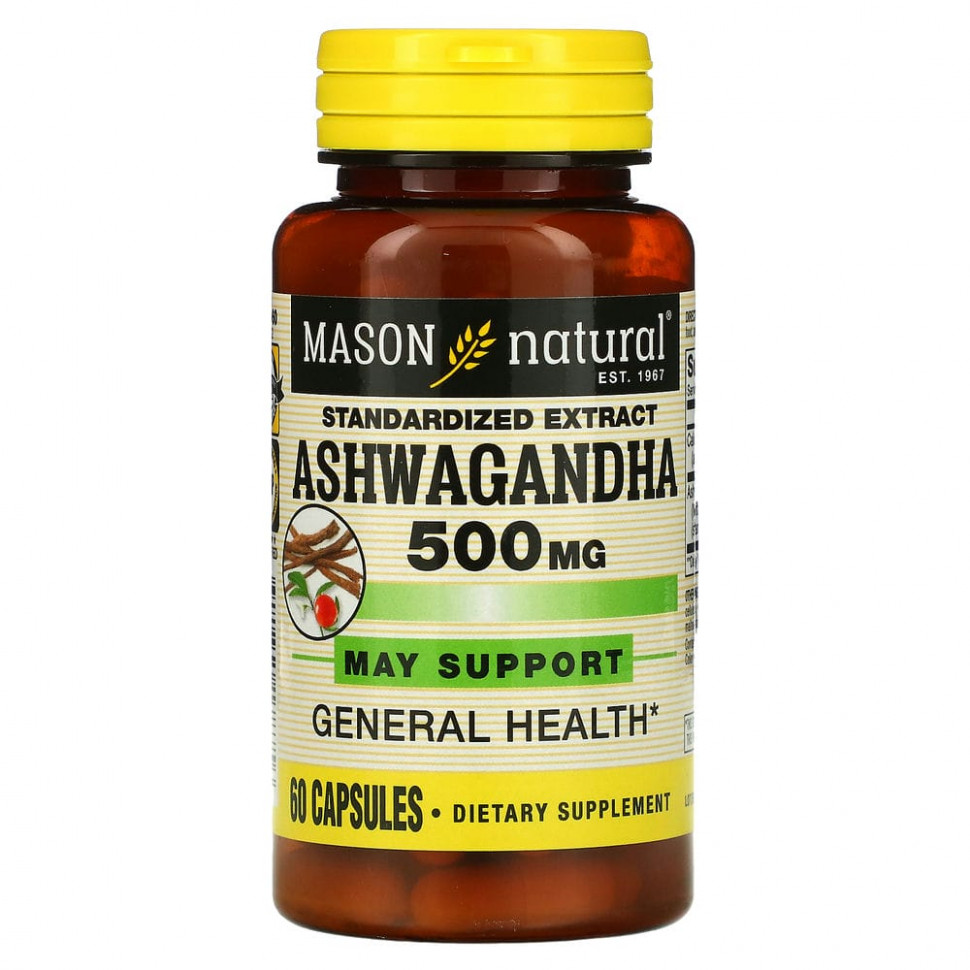 Mason Natural, Ashwagandha, 500 mg, 60 Capsules    , -, 