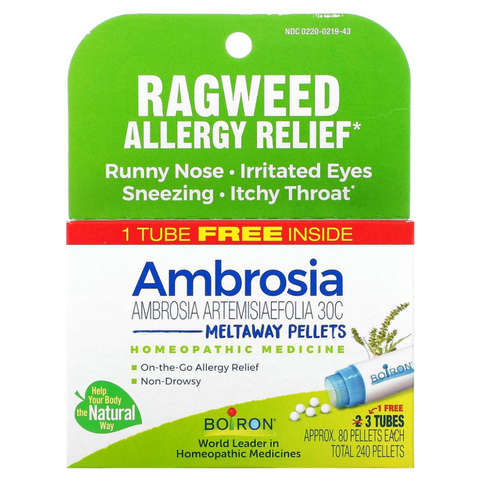 ���������� Boiron, Ambrosia, Allergy Relief, Meltaway Pallets, 3 Tubes, 80 Pellets Each  Iherb (������)