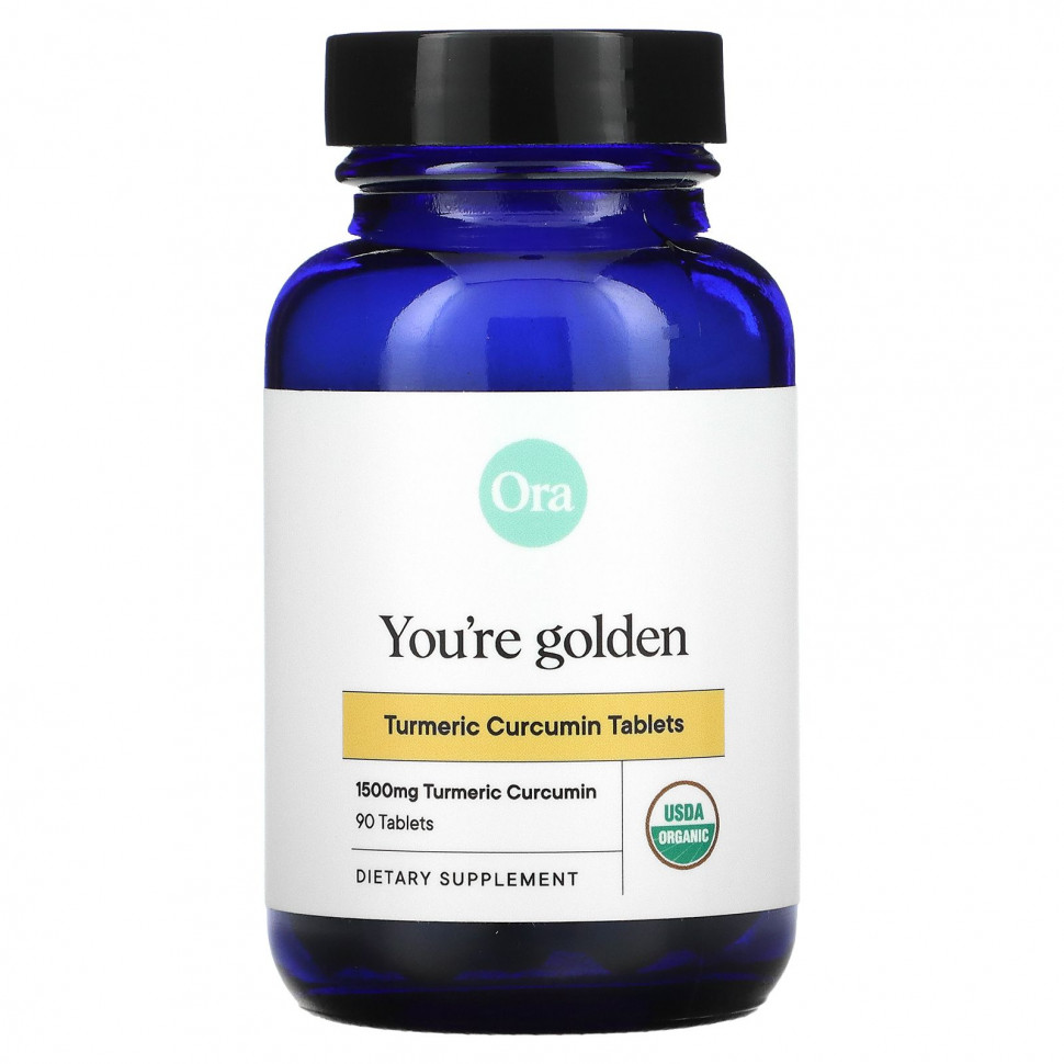 Ora, You're Golden, Organic Turmeric Curcumin Supplement, 500 mg, 90 Organic Tablets    , -, 