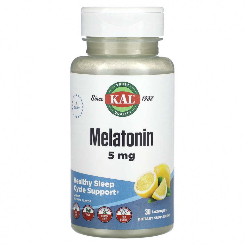  KAL, Melatonin, Lemon, 5 mg, 30 Lozenges  Iherb ()