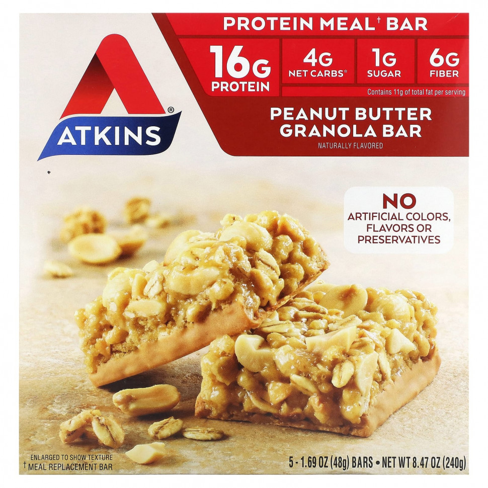 ���������� Atkins, Protein Meal Bar, ��������-������� � ���������� ������, 5 ����������, 50 � (1,76 �����)  Iherb (������)