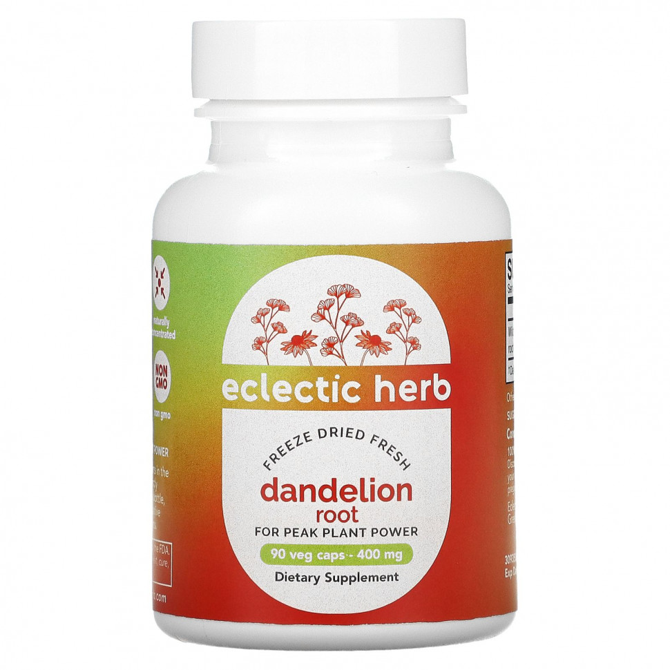  Eclectic Institute, Dandelion Root, Raw, 400 mg, 90 Non-GMO Veg Caps  Iherb ()