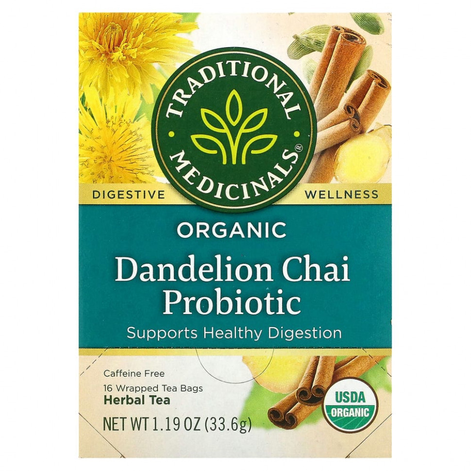 ���������� Traditional Medicinals, Organic Dandelion Chai Probiotic, �������������� ���� �����������, 16 ������ ���������, 33,6 � (1,19 �����)  Iherb (������)