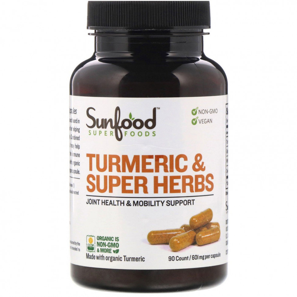 Sunfood, Turmeric & Super Herbs, 601 mg, 90 Count    , -, 