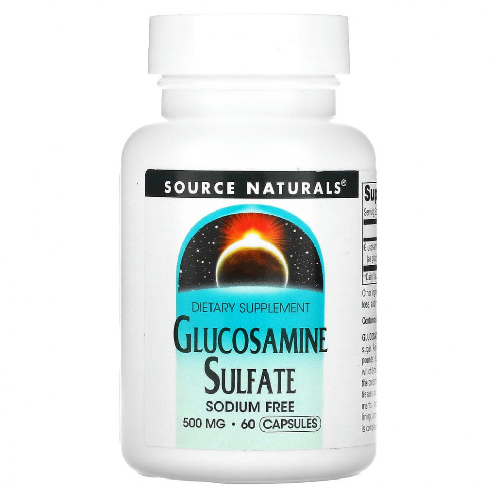 Source Naturals, Glucosamine Sulfate, Sodium Free, 500 mg, 60 Capsules    , -, 