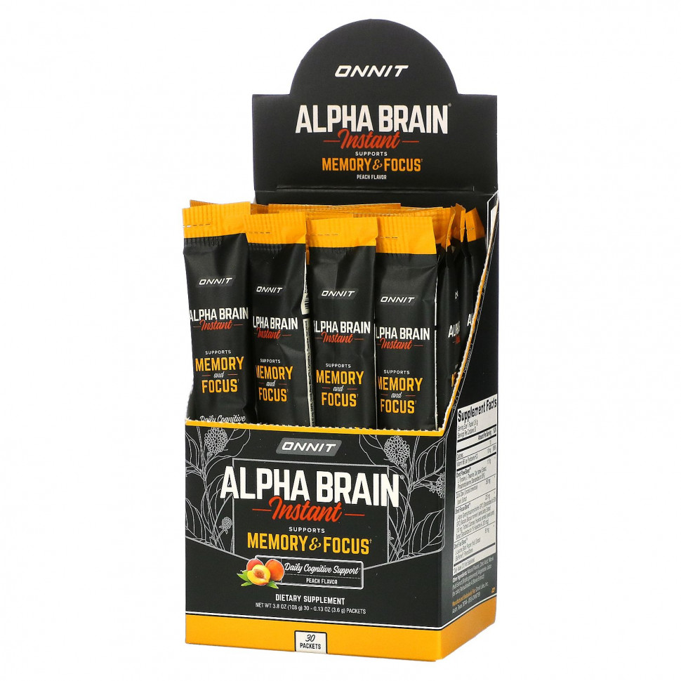 Onnit, Alpha Brain Instant, Natural Peach, 30 Packets, 0.13 oz (3.6 g) Each    , -, 