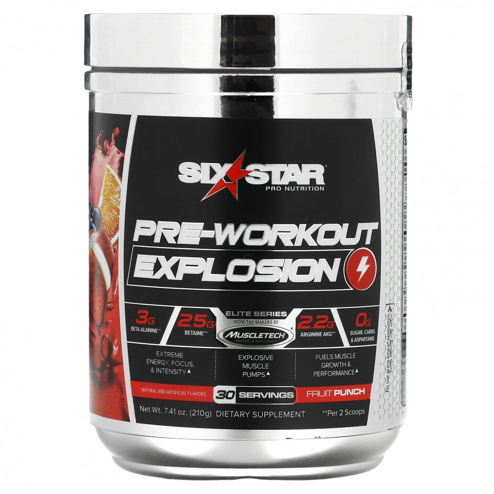 SIXSTAR, Pre-Workout Explosion, Fruit Punch, 7.41 oz (210 g)    , -, 