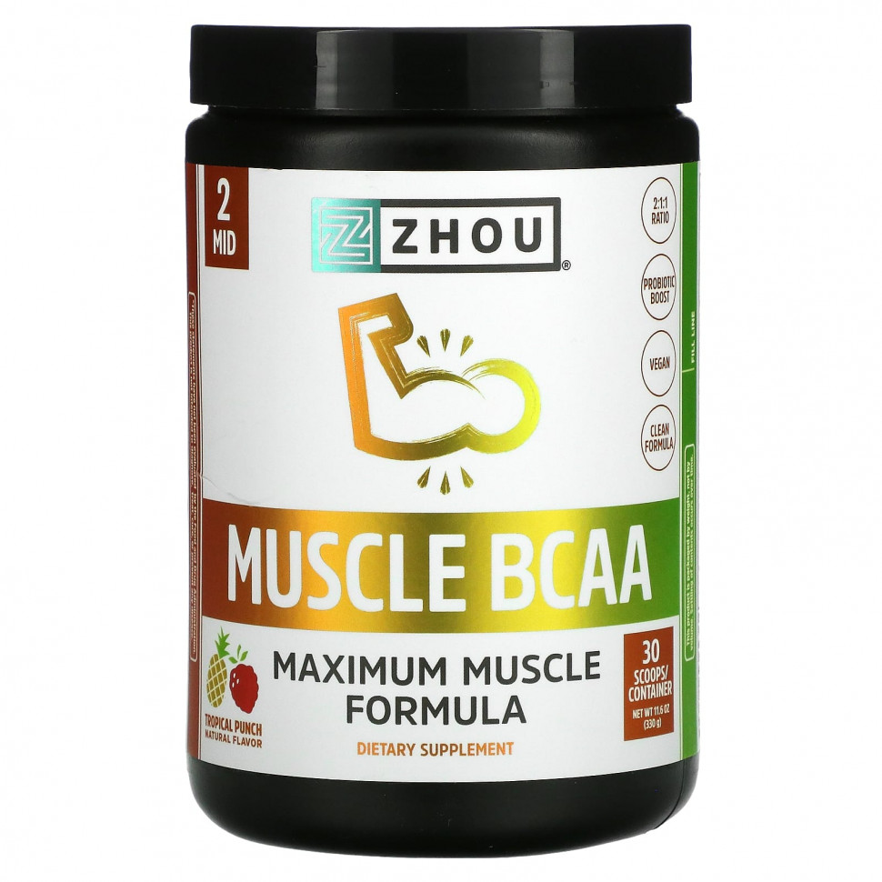 Zhou Nutrition, Muscle BCAA, Maximum Muscle Formula, Tropical Punch, 330  (11,6 )    , -, 