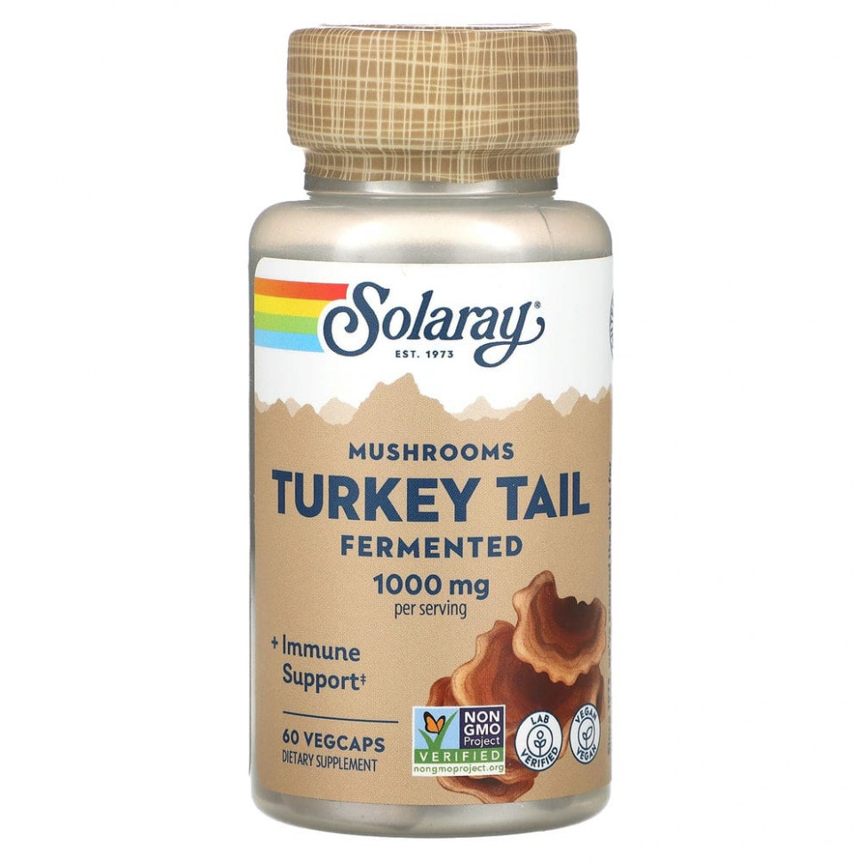 Solaray, Turkey Tail, Fermented Mushrooms, 500 mg, 60 VegCaps  Iherb ()
