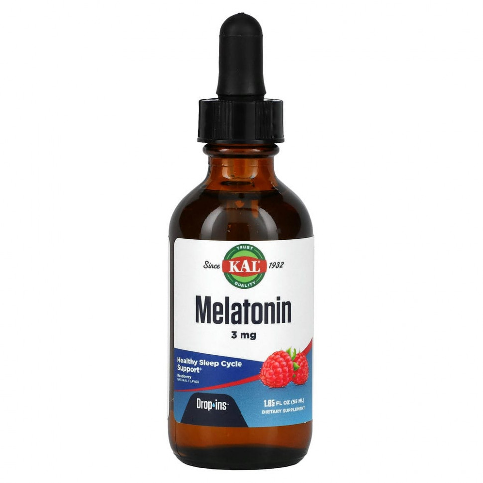 KAL, Melatonin, Natural Raspberry Flavor, 3 mg , 1.85 fl oz (55 ml)    , -, 