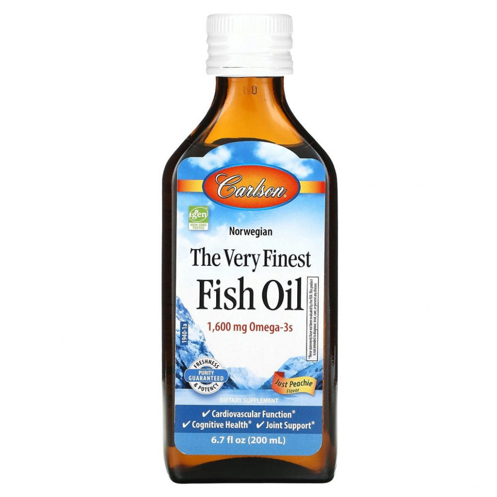 Carlson, The Very Finest Fish Oil, Just Peachie, 1,600 mg, 6.7 fl oz (200 ml)    , -, 