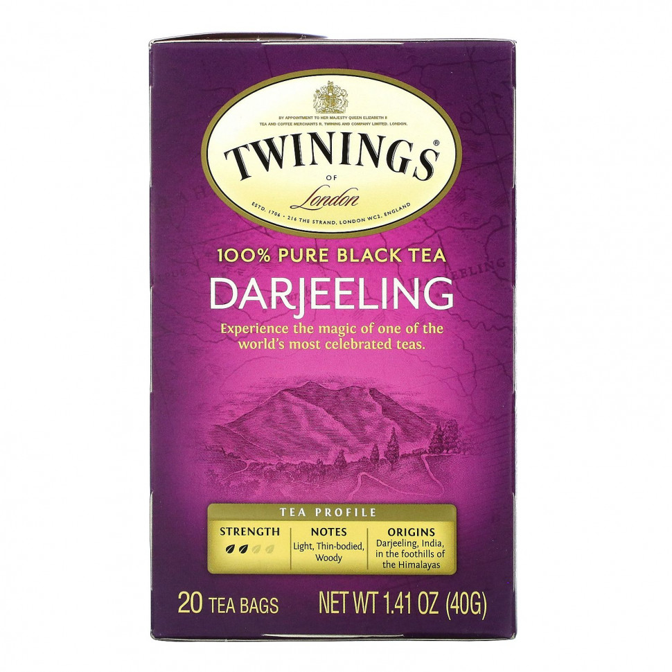 Twinings, 100% Pure Black Tea, Darjeeling , 20 Individual Tea Bags, 1.41 oz (40 g)    , -, 