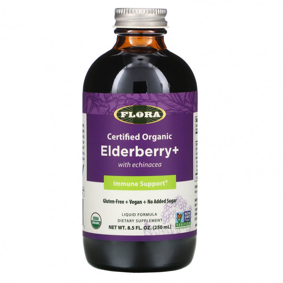 Flora, Certified Organic Elderberry +, 8.5 fl oz (250 ml)    , -, 