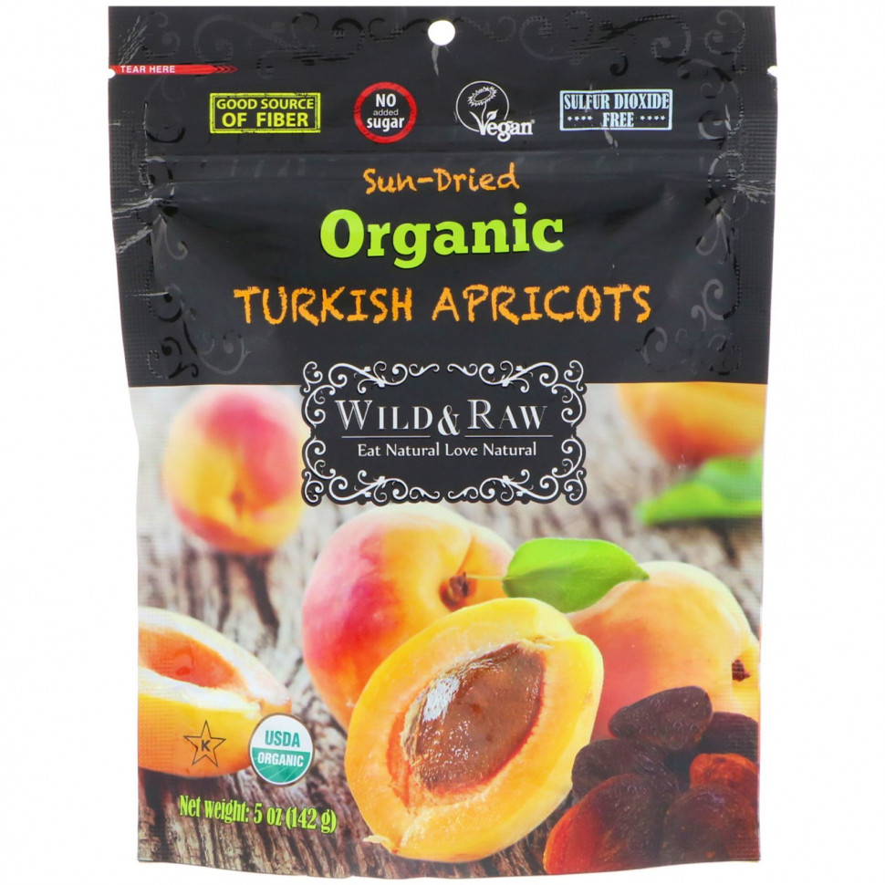 Nature's Wild Organic, Wild & Raw, Sun-Dried, Organic Turkish Aprricots, 5 oz (142 g)    , -, 