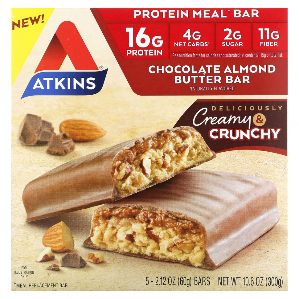 ���������� Atkins, Protein Meal Bar, �������� � ���������� � ���������� ������, 5 ���������� �� 60 � (2,12 �����)  Iherb (������)