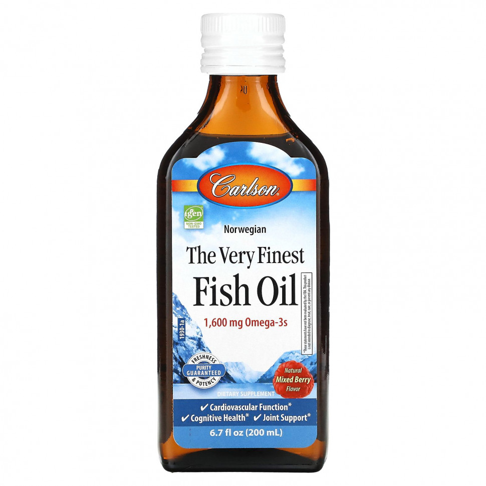Carlson, Norwegian, The Very Finest Fish Oil, Natural Mixed Berry, 1,600 mg, 6.7 fl oz (200 ml)    , -, 