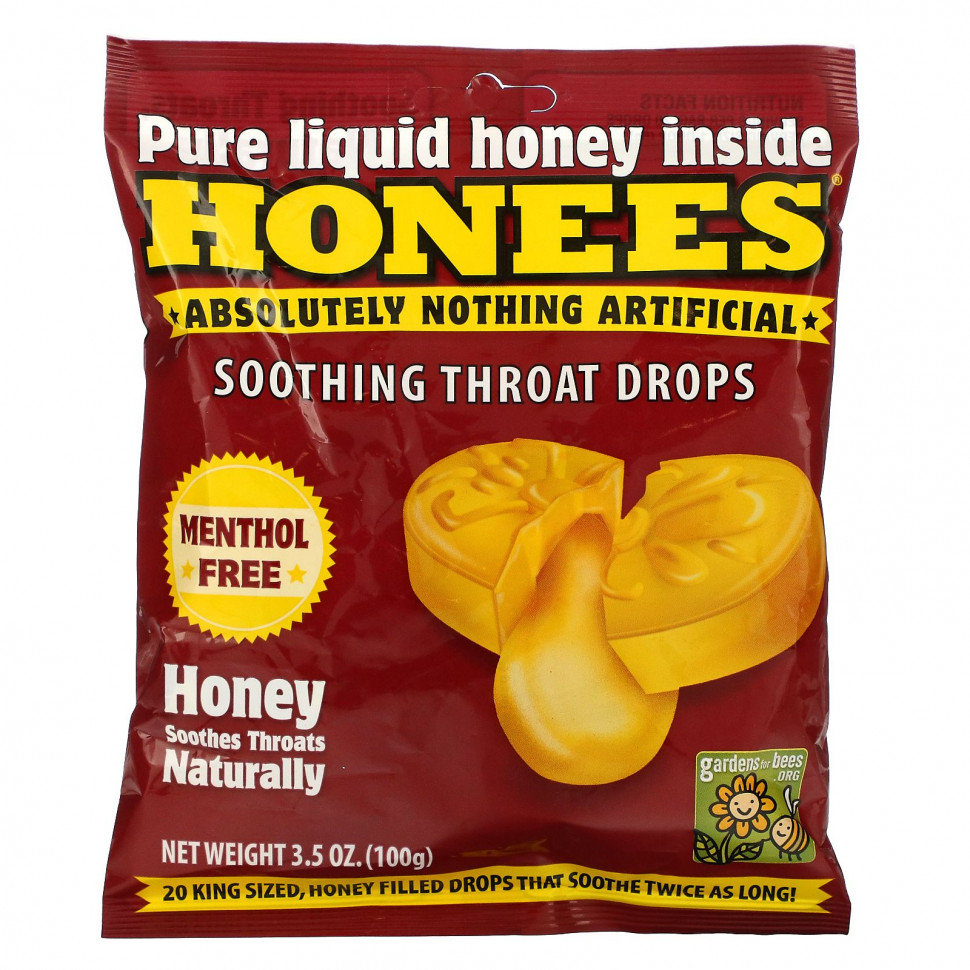 Honees, Cough Drops, Honey Menthol Free, 20 Cough Drops    , -, 