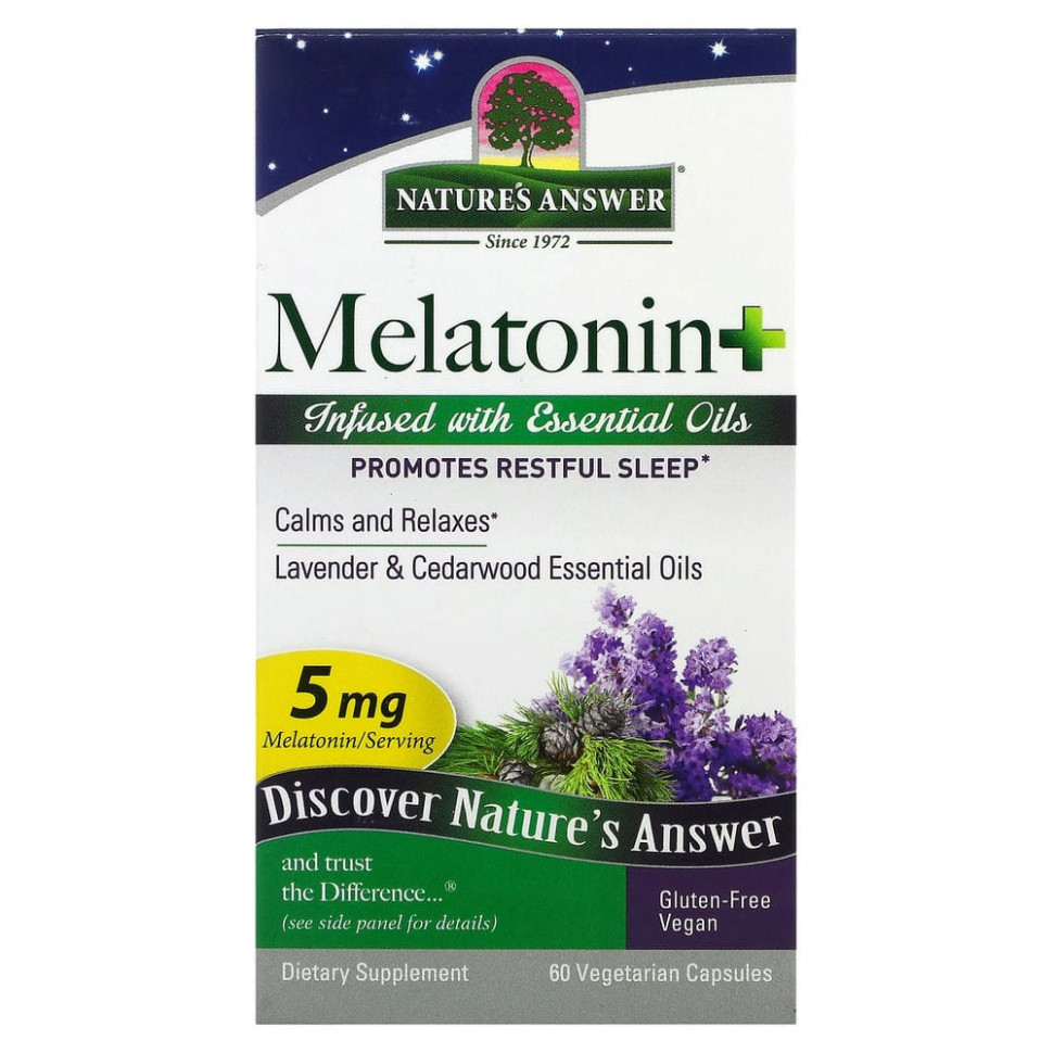 Nature's Answer, Melatonin +, 5 mg, 60 Vegetarian Capsules    , -, 