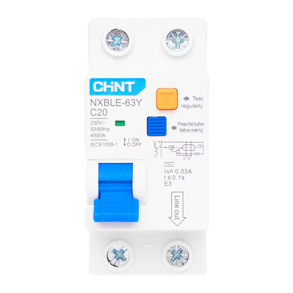 ���������� ������� ���������������� Chint NXBLE-63Y 20� 1P+N ��� AC 30 �� 4,5 �� ���������� (105543)  