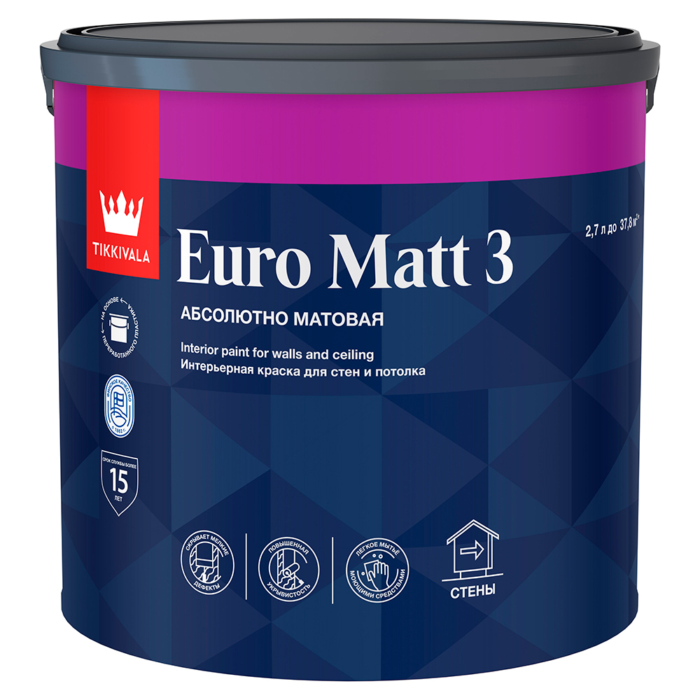 ���������� ������ ����������� Tikkurila/Tikkivala Euro Matt 3 ���� � ����� 2,7 �  
