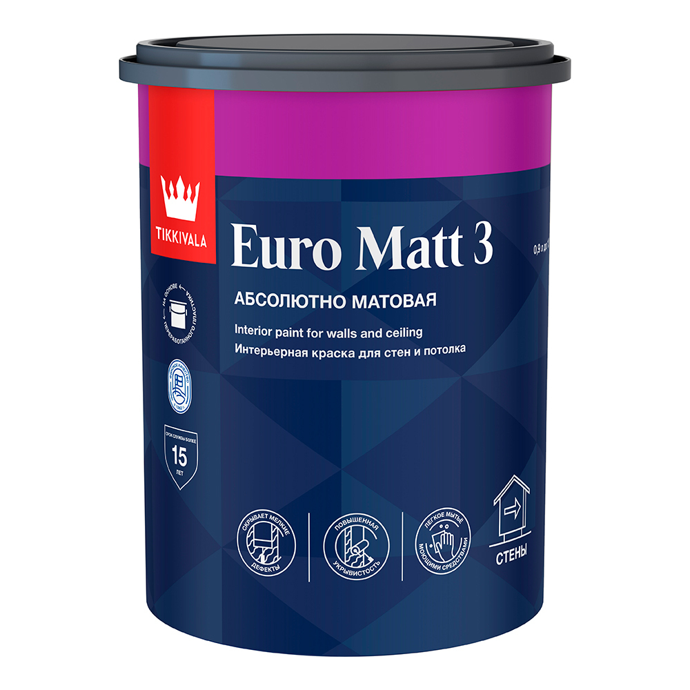 ���������� ������ ����������� Tikkurila/Tikkivala Euro Matt 3 ���� � ����� 0,9 �  