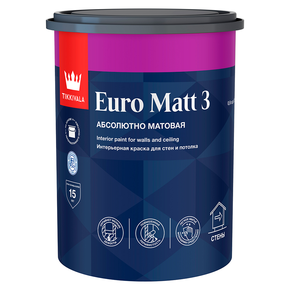 ���������� ������ ����������� Tikkurila/Tikkivala Euro Matt 3 ���� � ���������� 0,9 �  