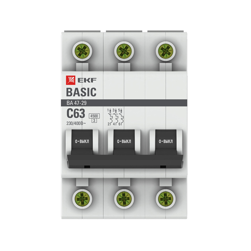 ���������� �������������� ����������� ��������� EKF Basic �� 47-29 3P 63� ��� C 4,5 �� 400 � (mcb4729-3-63C)  
