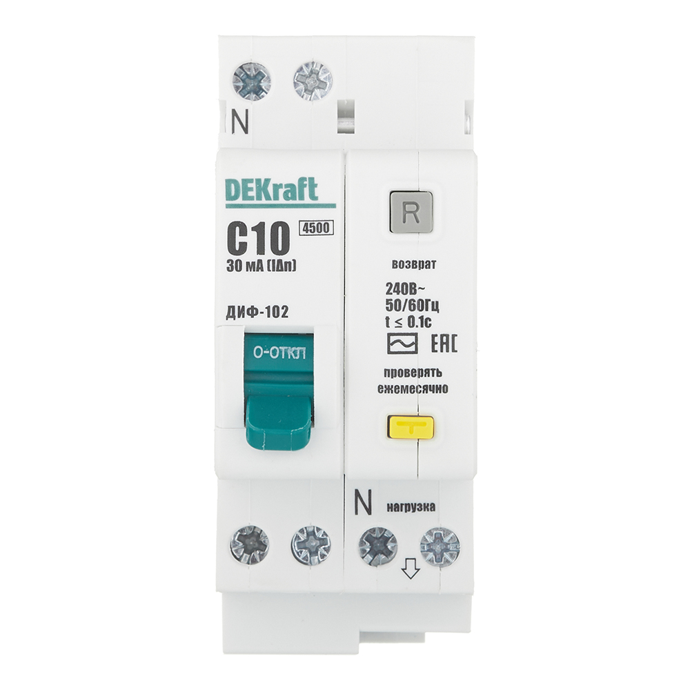 ���������� ������� ���������������� Dekraft ���-102 10� 1P+N ��� AC 30 �� 4,5 �� ���������� (16002DEK)  