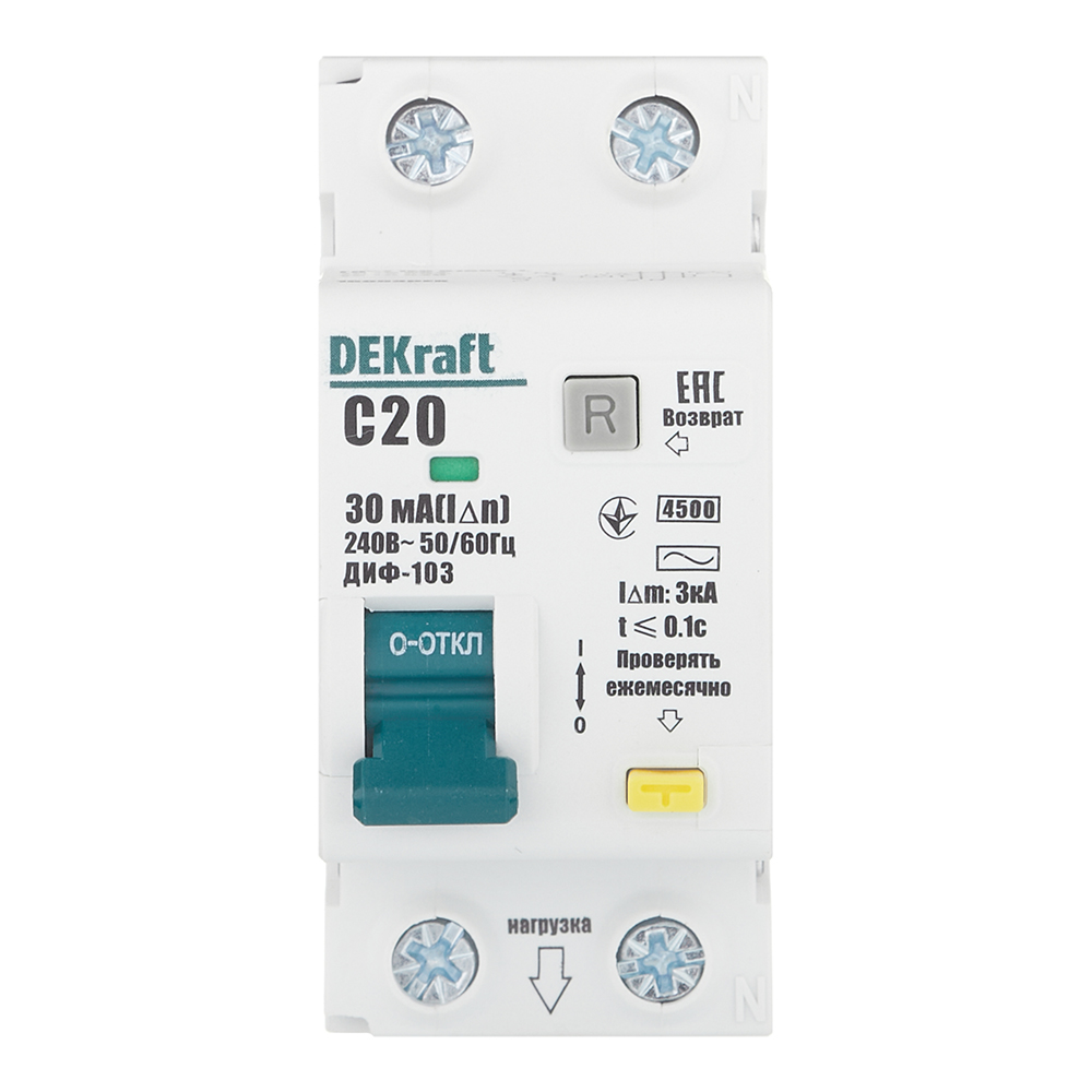 ���������� ������� ���������������� Dekraft ���-103 20� 1P+N ��� AC 30 �� 4,5 �� ���������� (16053DEK)  
