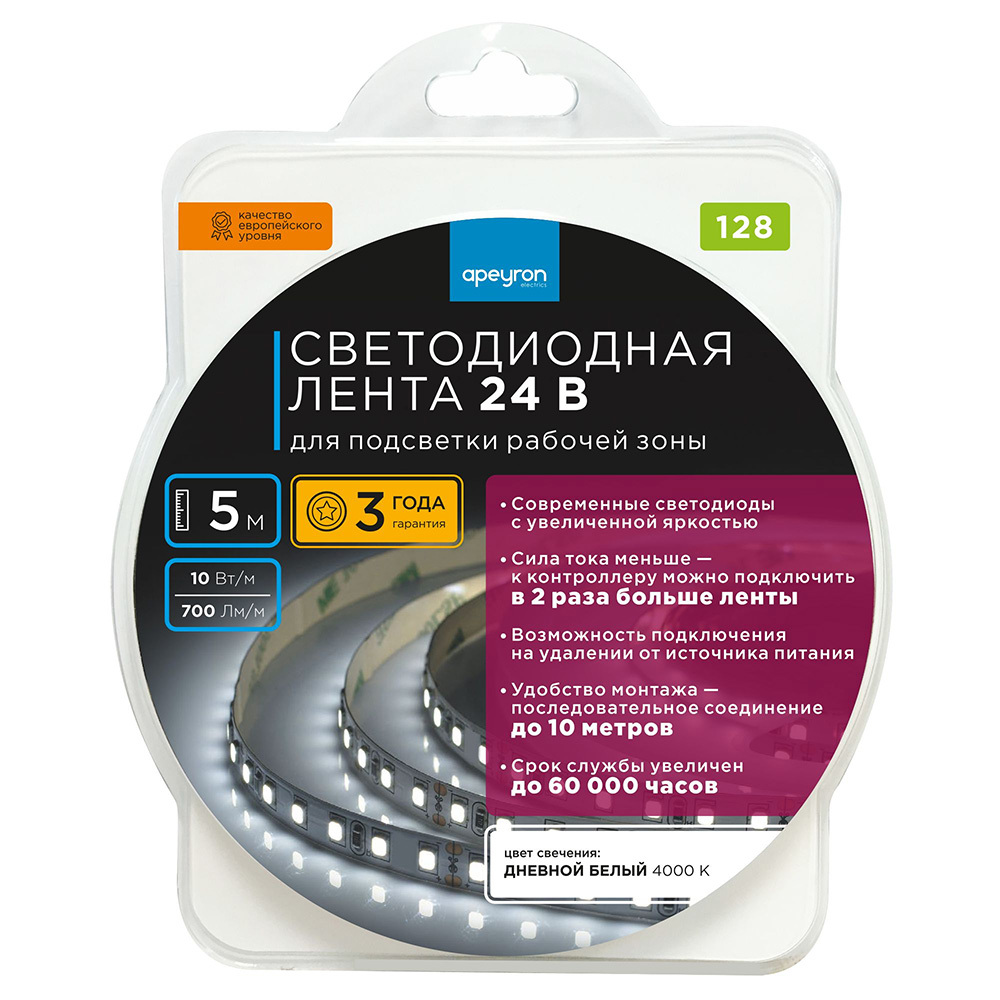 ���������� ����� ������������ SMD 3528 4000� 24 � 10 ��/� 5 � IP20 Apeyron (128���)  