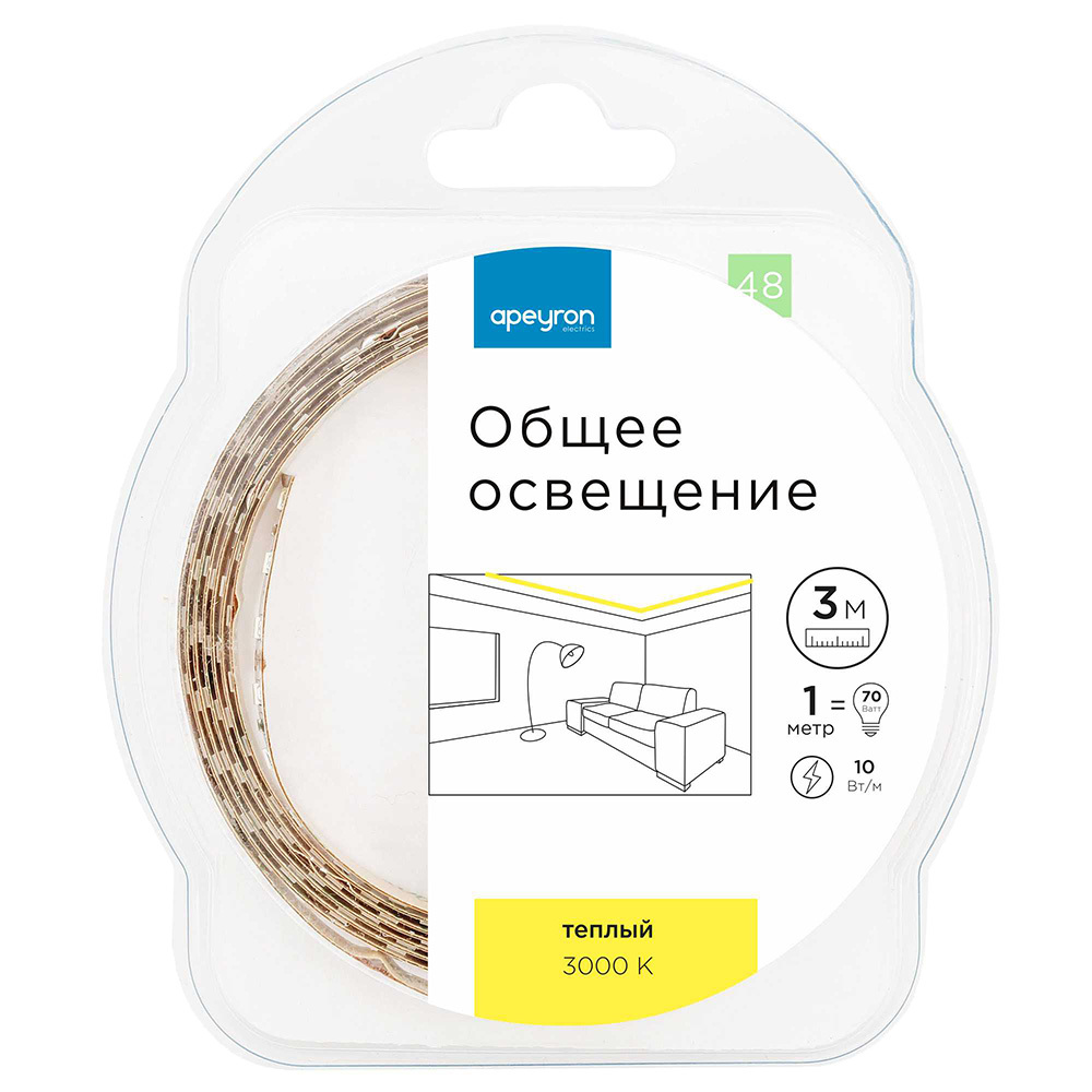 ���������� ����� ������������ SMD 5050 3000� 12 � 12 ��/� 3 � IP20 Apeyron (48��)  