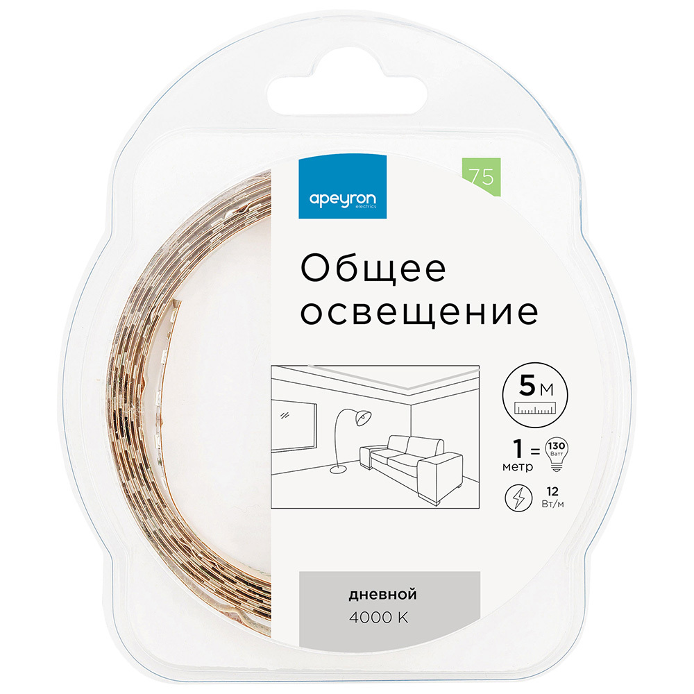 ���������� ����� ������������ SMD 2835 4000� 12 � 12 ��/� 5 � IP20 Apeyron (75��)  
