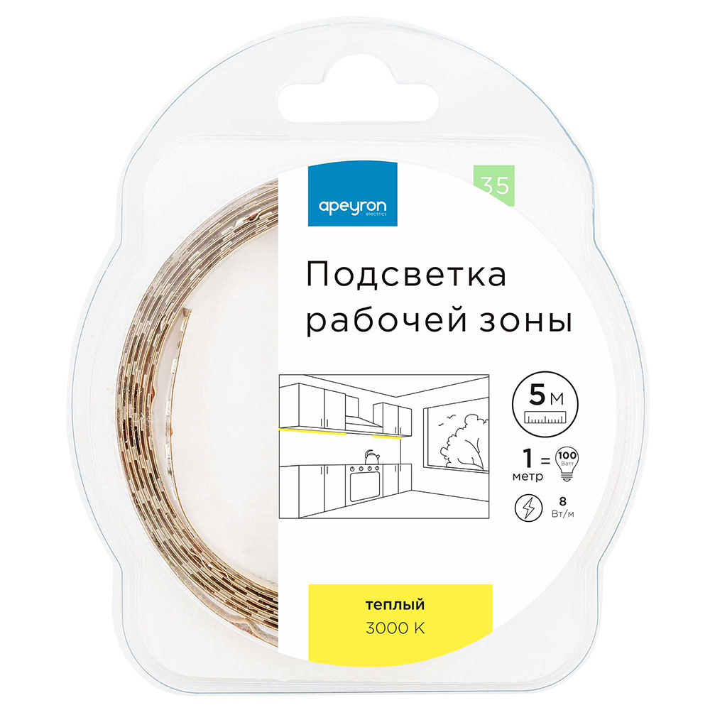 ���������� ����� ������������ SMD 2835 3000� 12 � 8 ��/� 5 � IP20 Apeyron (35���)  