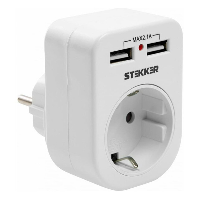 ���������� ���� ���������� STEKKER ������� 2p + e16�, 2 usb ������� 5V 2,1�  