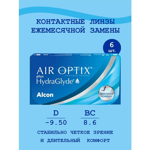 ���������� ���������� ����� �� ����� Alcon Air Optix Plus HydraGlyde, 6 ��., R 8,6, D -9,5, 1 ��.
